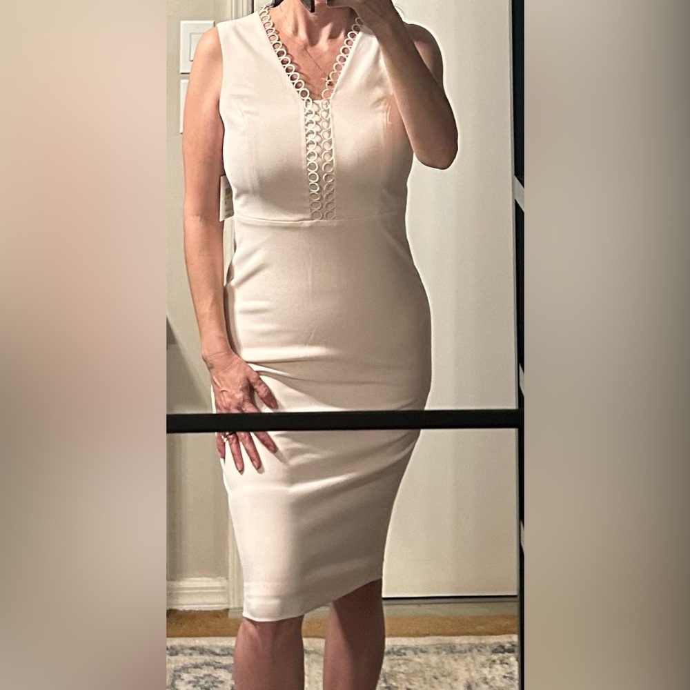Calvin Klein Sleeveless Knee-Length Sheath Dress with Scalloped Lace Trim